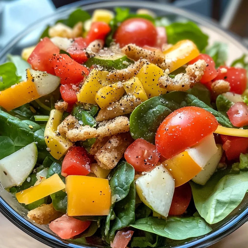 A bowl of salad with spinach and other vegetables.
