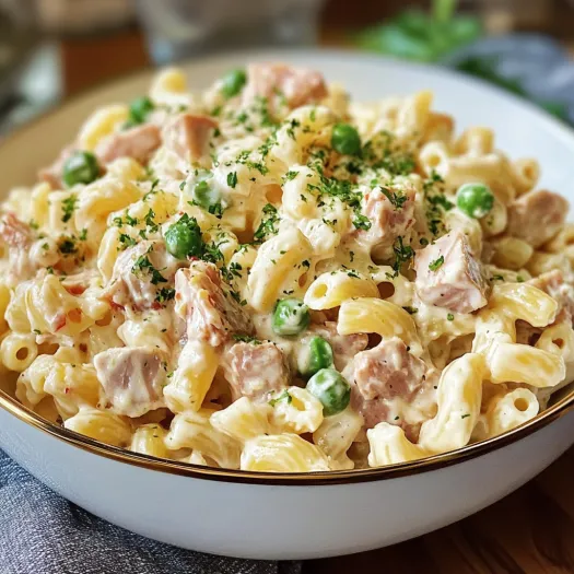 A bowl of tuna macaroni salad.