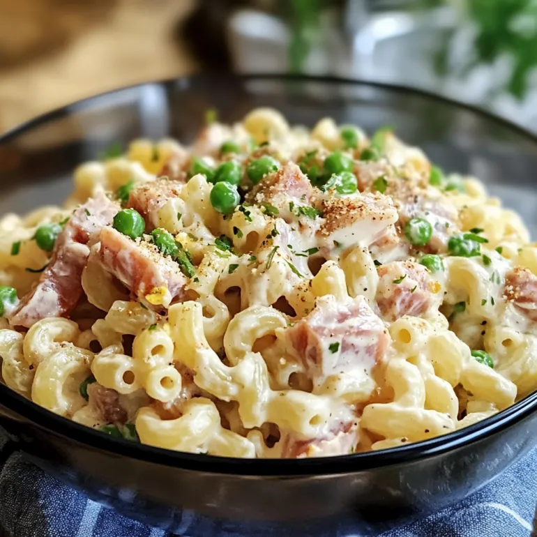 A bowl of tuna macaroni salad.