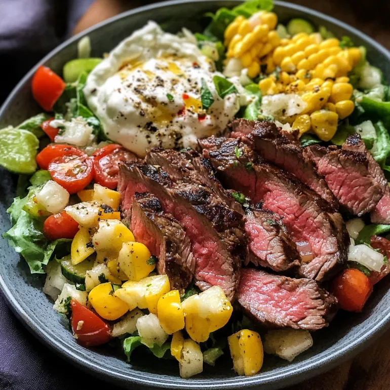 A plate of food with grilled steak and a salad.