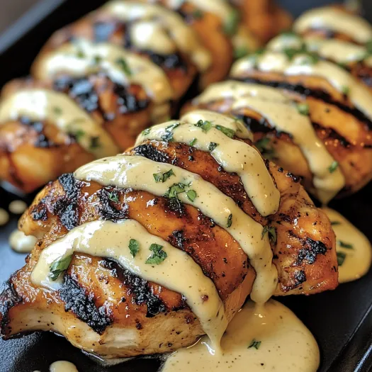 Grilled chicken with white sauce.