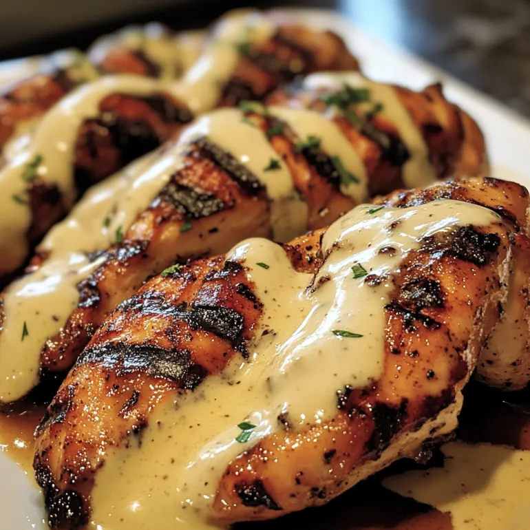 Grilled chicken with white sauce.