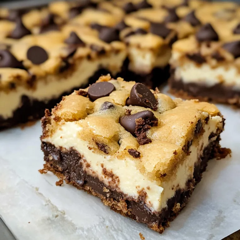 A close up of a chocolate chip keto cheesecake cookie bar.