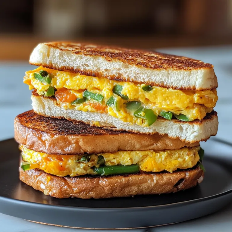 A sandwich with egg, peppers, and greens on a plate.