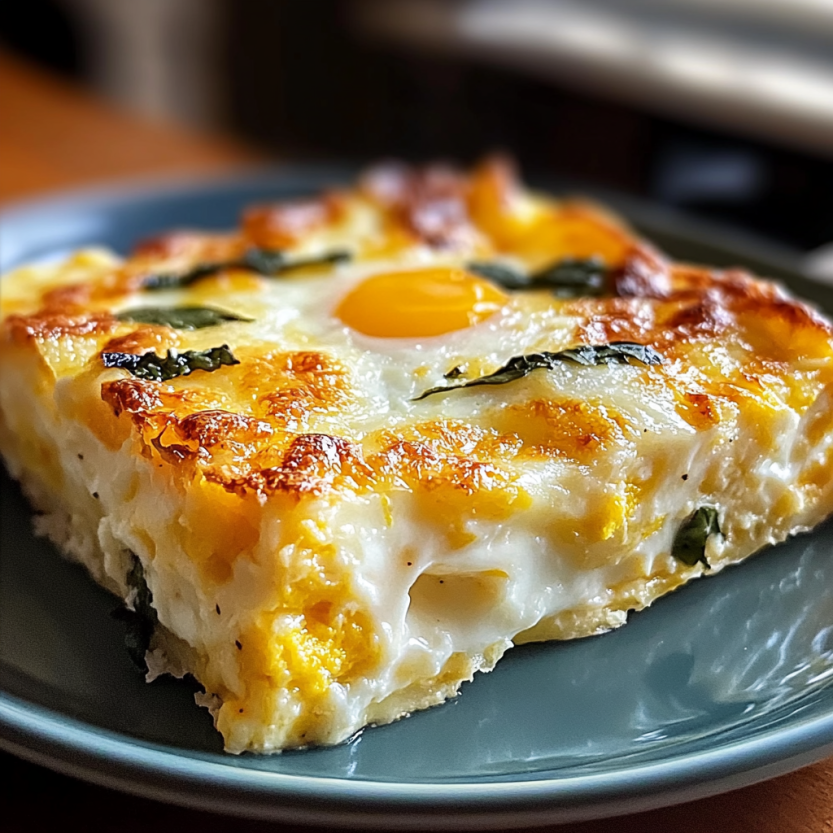 Une portion de cottage cheese egg bake sur un plateau.