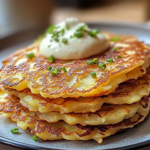 A stack of buttery German potato pancakes.