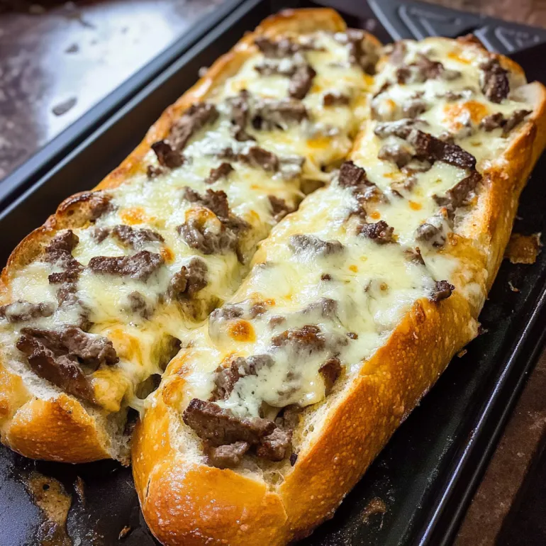 Two pieces of cheesy bread.