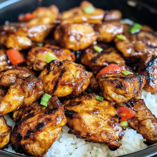 A bowl of Huli Huli Chicken with rice.