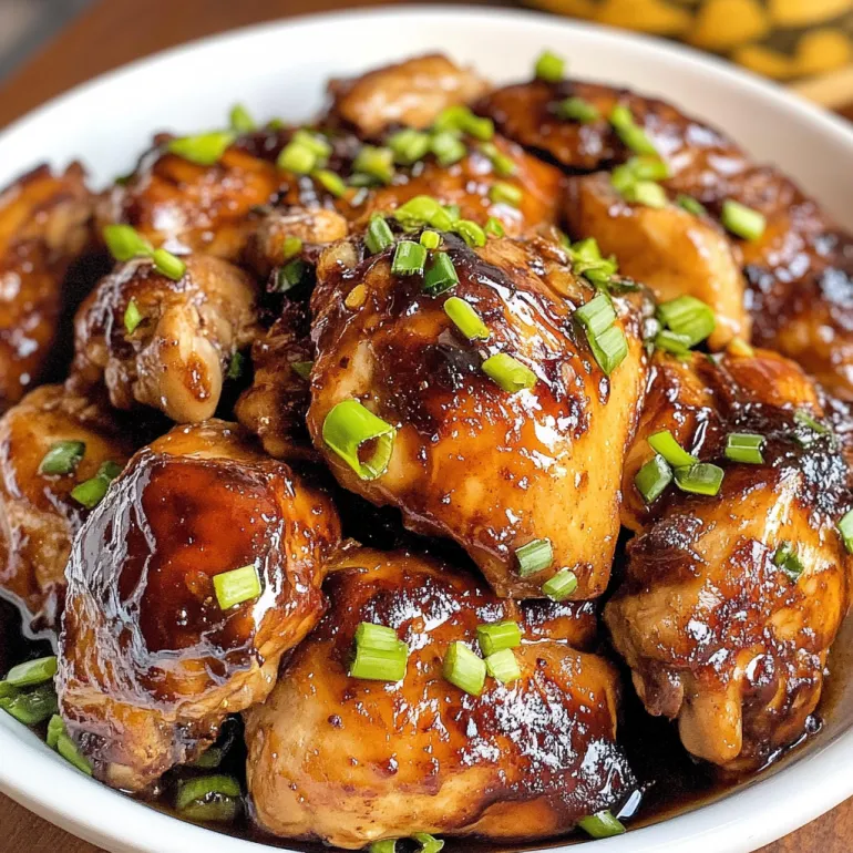 A bowl of chicken with a sauce.