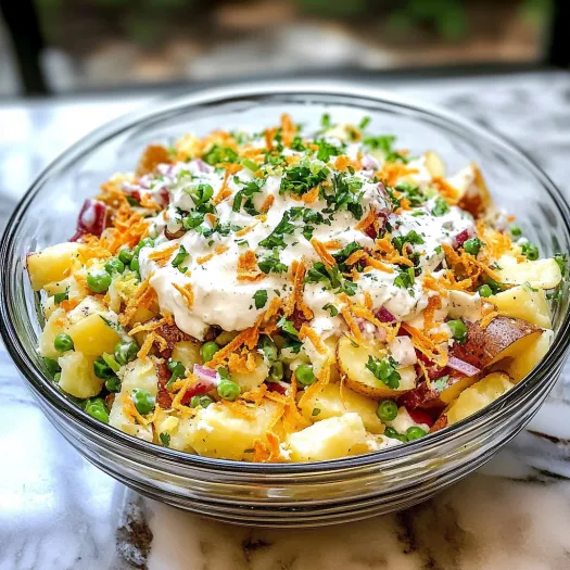 A bowl of loaded baked potato salad.