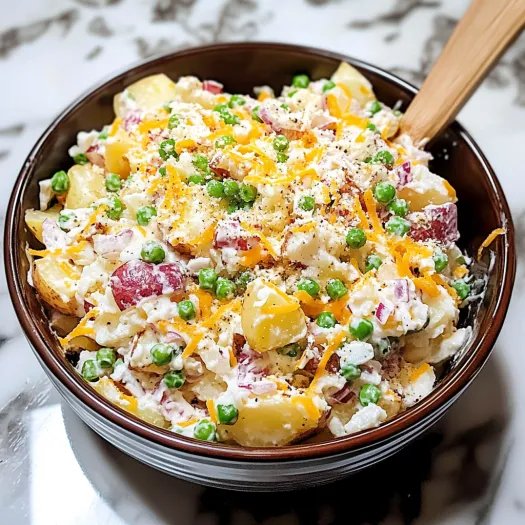 A bowl of loaded baked potato salad.