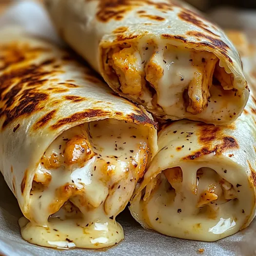 A plate of cheesy garlic chicken wraps.