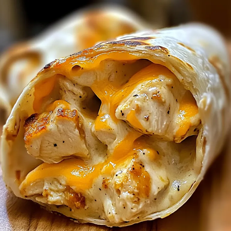A cheesy garlic chicken wrap.
