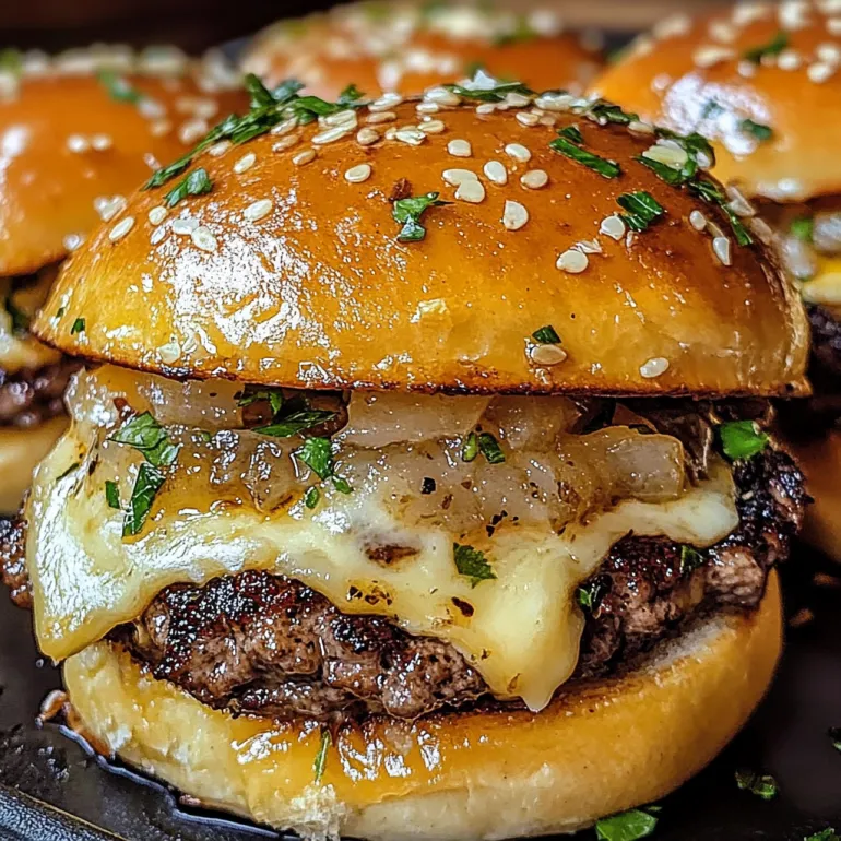 A close up of a garlic parmesan cheeseburger.
