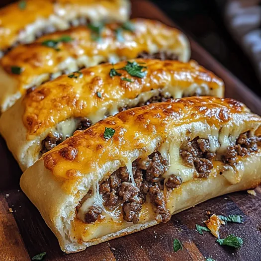 A close up of a cheesy breadstick.