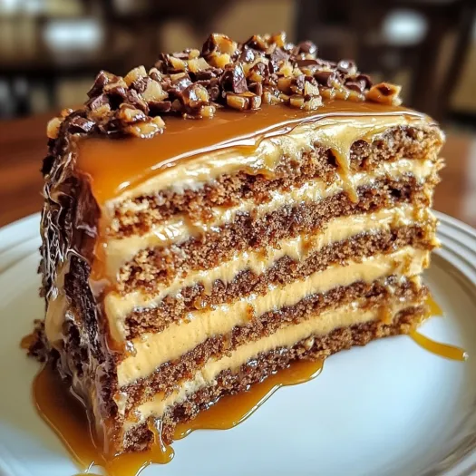 A slice of gooey coffee caramel cake.