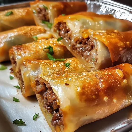 A plate of Philly cheesesteak egg rolls.