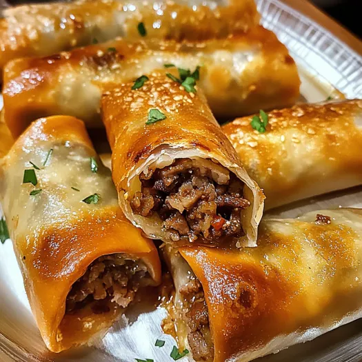 A plate of Philly Cheesesteak Egg Rolls.