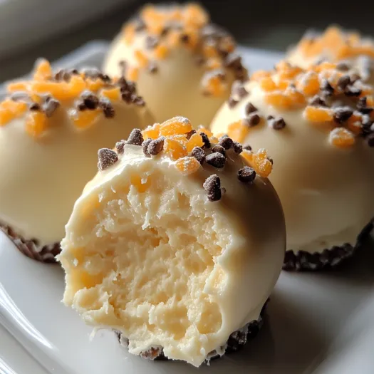 A plate of orange creamsicle truffles.