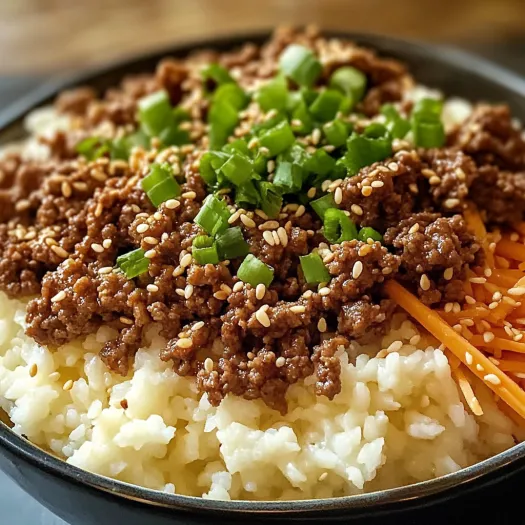 A bowl of food with a green topping.