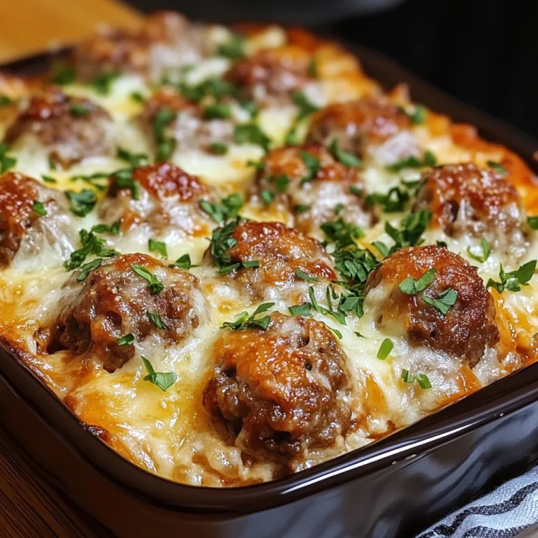 A pan of meatballs in a cheesy sauce.