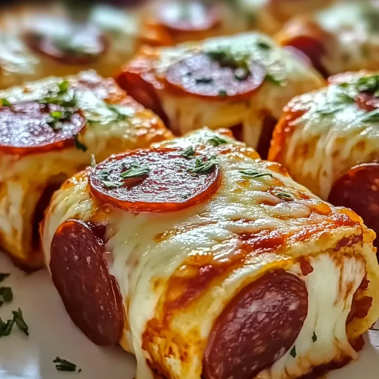Cheesy pepperoni pizza roll-ups.