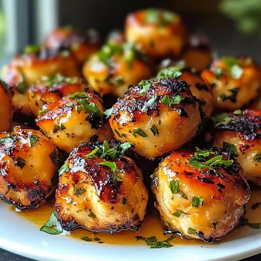 A plate of garlic butter chicken bites.