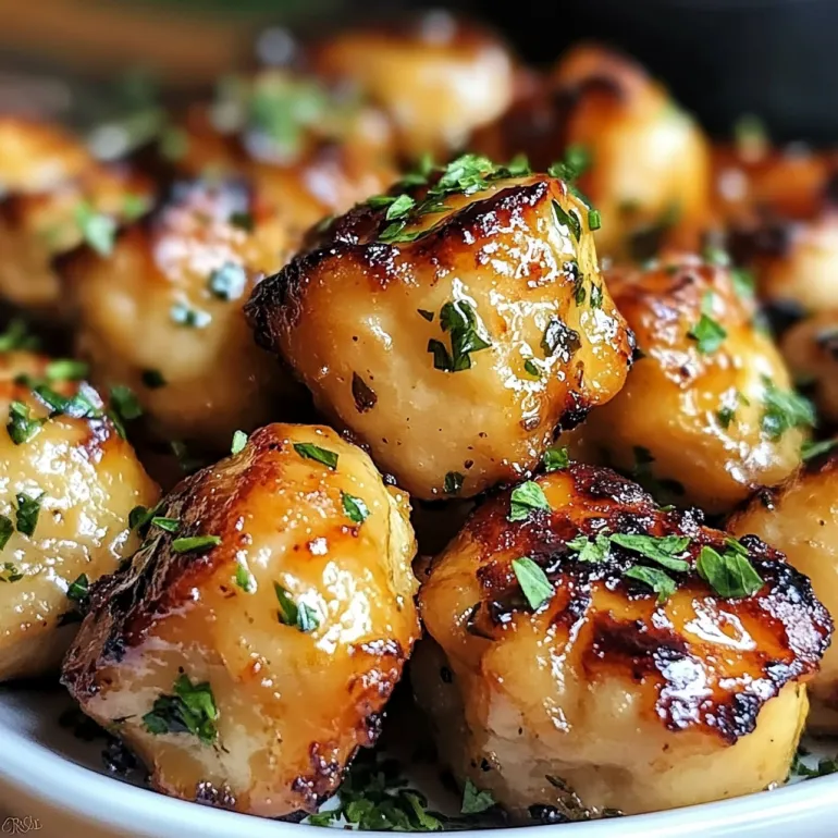 A plate of garlic butter chicken bites.