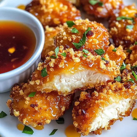 A plate of baked crunchy hot honey chicken.