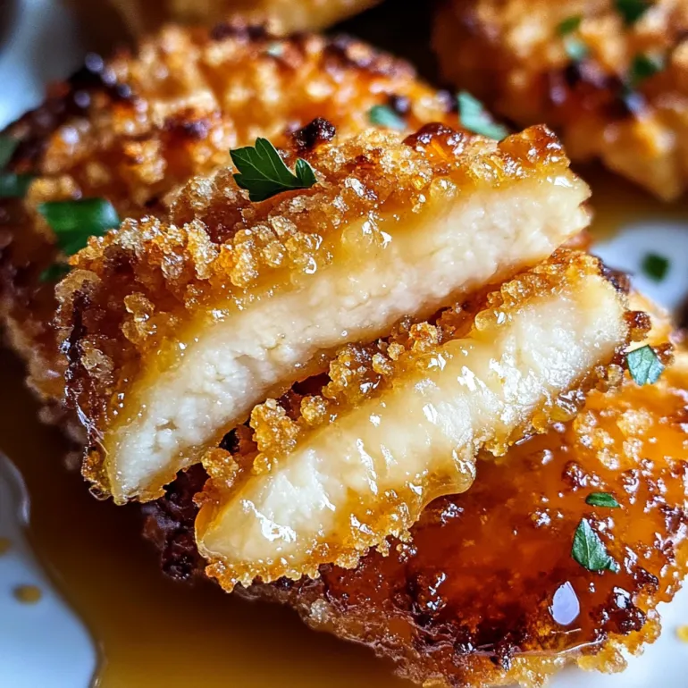 A close up of a piece of food with honey drizzled over it.