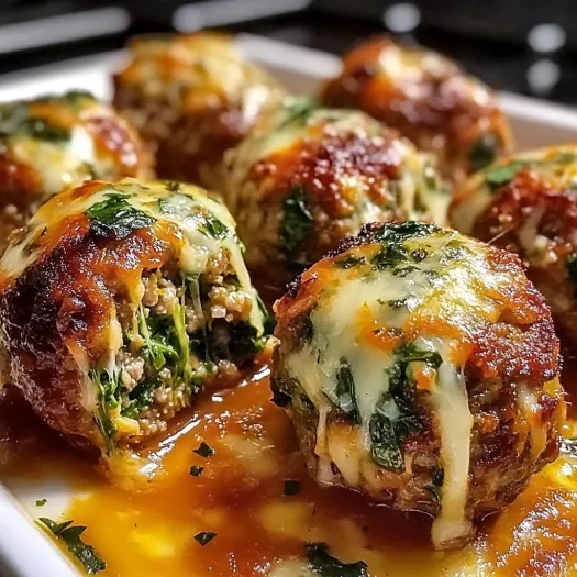 A plate of food with meatballs and cheese.