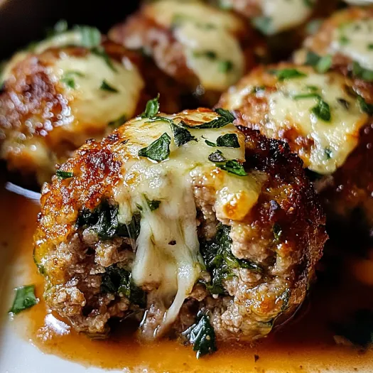 A plate of meatballs covered in cheese.
