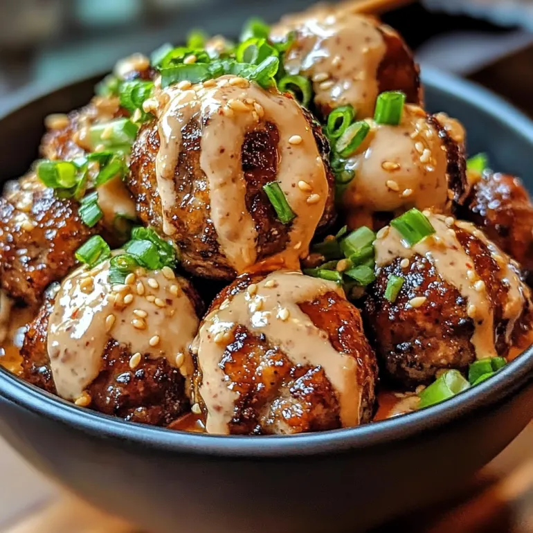 A bowl of meatballs with spicy mayo dip.