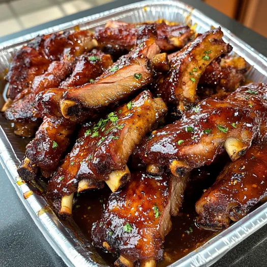 A tray of ribs with a honey jalapeño sauce.