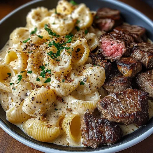 A bowl of pasta with meat and cheese.