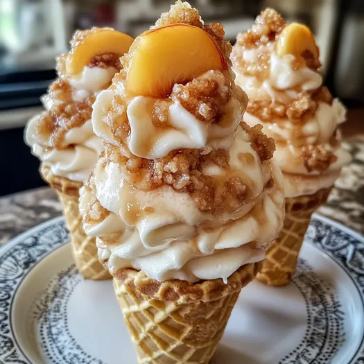 Peach Cobbler Cheesecake Cones.