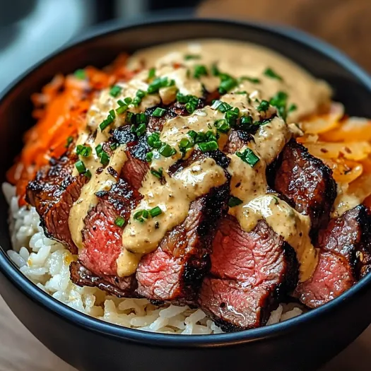 A bowl of meat with a creamy sauce.