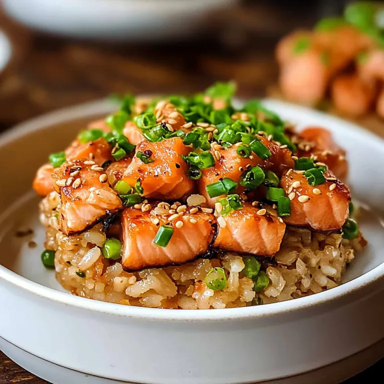 A bowl of salmon crispy rice.