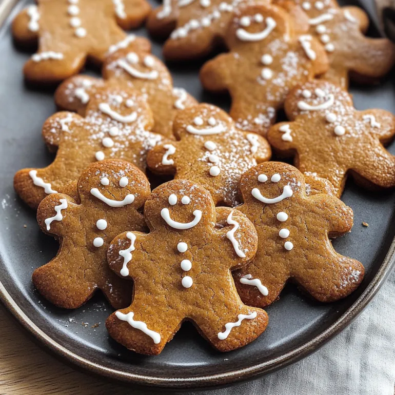 A plate of gingerbread cookies with smiley faces on them.