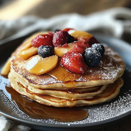Protein pancakes with fruit toppings.
