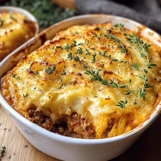 Un bol cu mâncare pe care scrie Cottage Pie cu Bere Blondă.