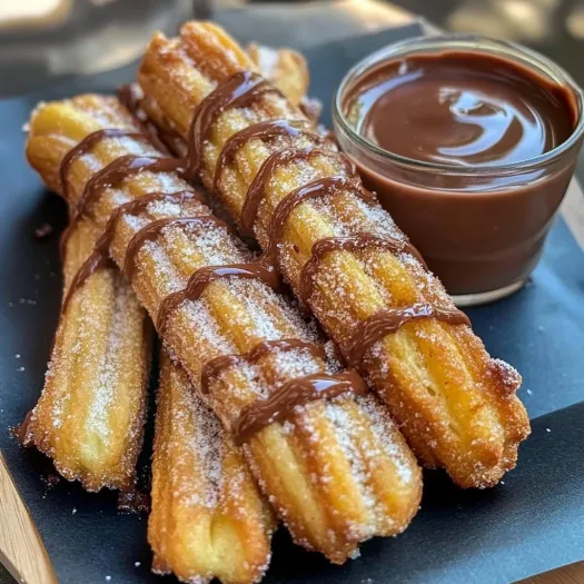 Churros with chocolate sauce.