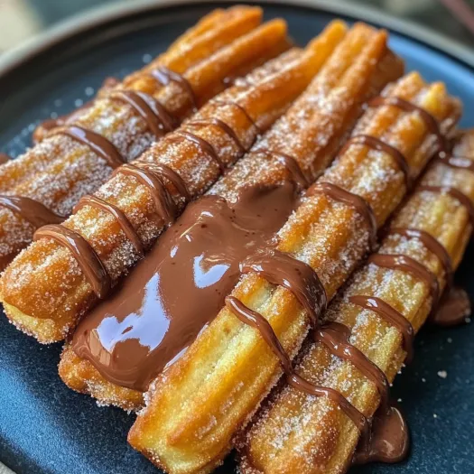 Churros with chocolate sauce.