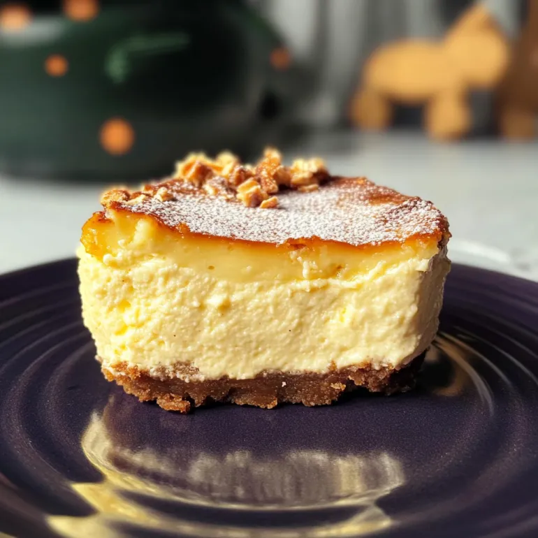 Felie mini cheesecake Basca pe farfurie.