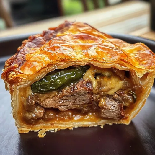 O felie de plăcintă cu brisket afumat, jalapeno și cheddar.