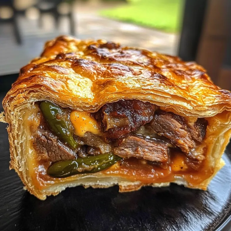 O felie de plăcintă cu brisket afumat, jalapeno și cheddar.