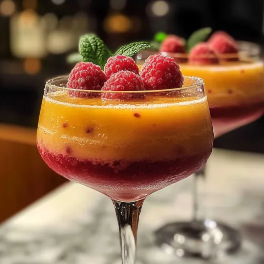 Un pahar de daiquiri cu zmeură și mango.