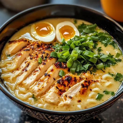 Un castron cu ramen, pui și ou.