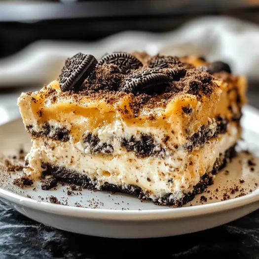 O bucata de Oreo lasagna pe farfurie.