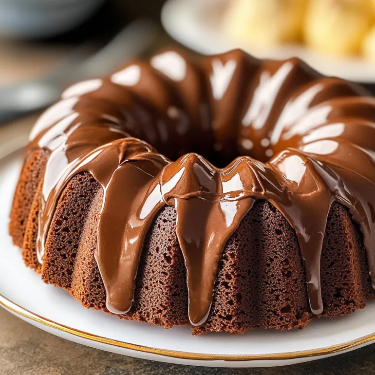 Un chec Bundt cu glazură de ciocolată.